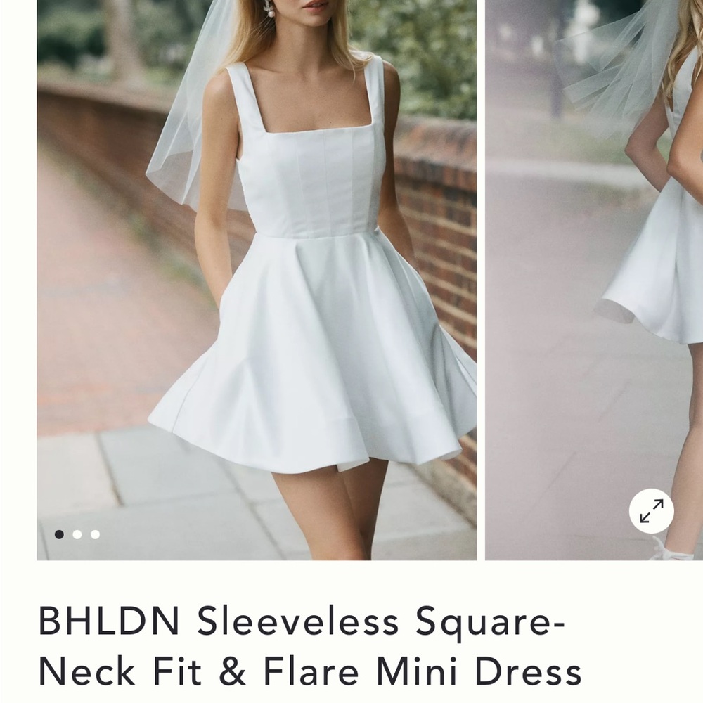 BHLDN White Sleeveless Square-Neck Fit & Flare Mini Dress with Pockets